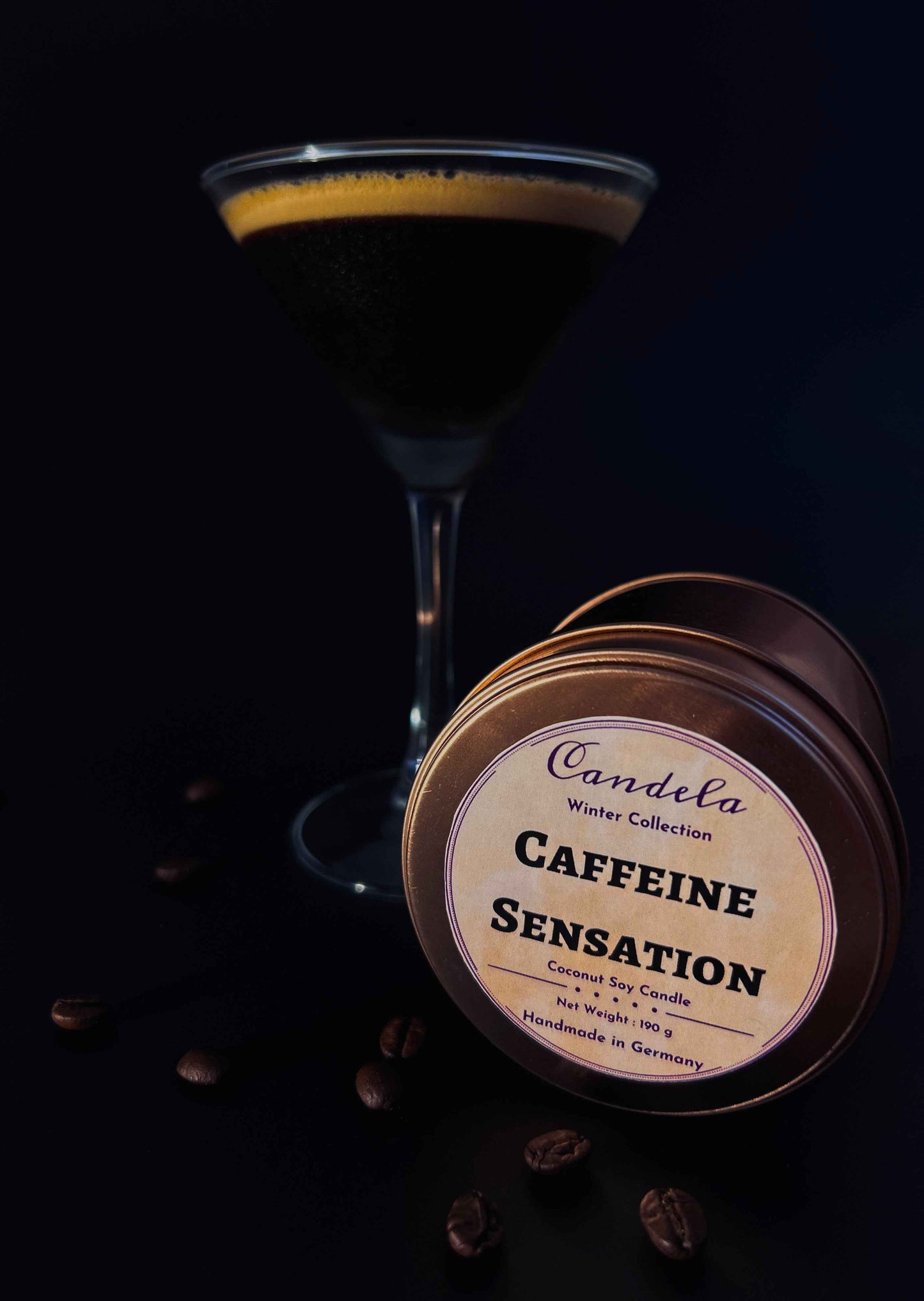 Caffeine Sensation Duftkerze – Espresso Martini Duft, handgemacht, veganes Wachs, für Home Office, Wohnzimmer oder als Geschenk